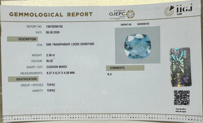 BLUE TOPAZ 2.38 Ct. BLUE TOPAZ 2.38 Ct.