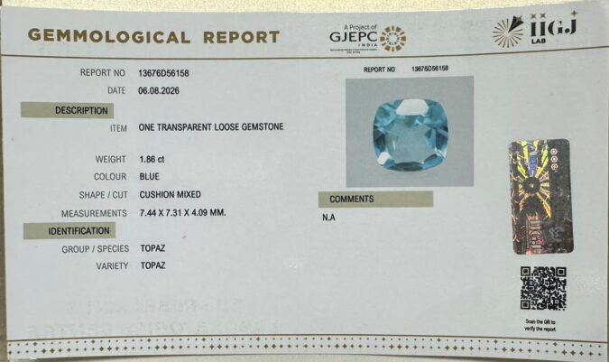 BLUE TOPAZ 1.86 Ct. BLUE TOPAZ 1.86 Ct.