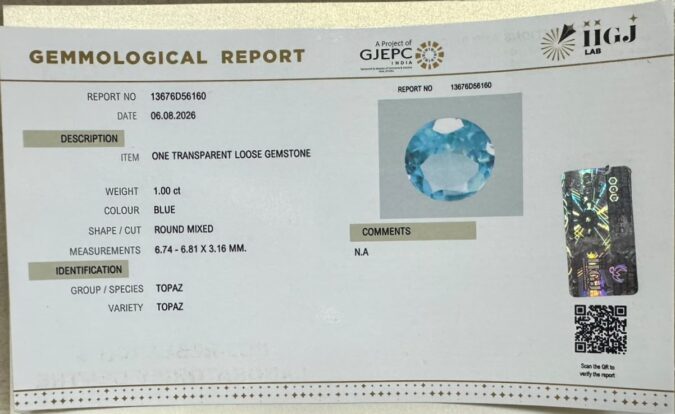 BLUE TOPAZ 1 Ct. BLUE TOPAZ 1 Ct.