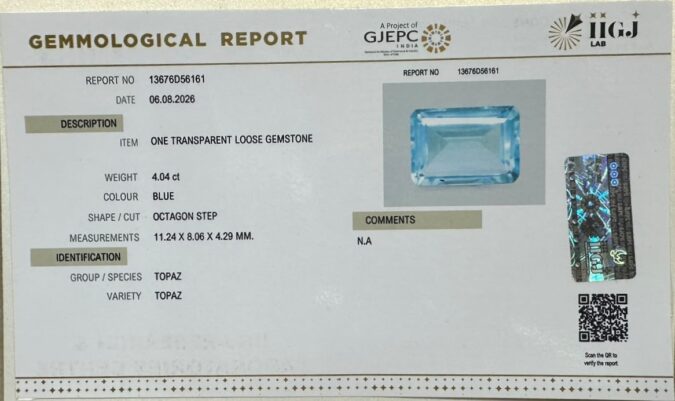 BLUE TOPAZ 4.04 Ct. BLUE TOPAZ 4.04 Ct.