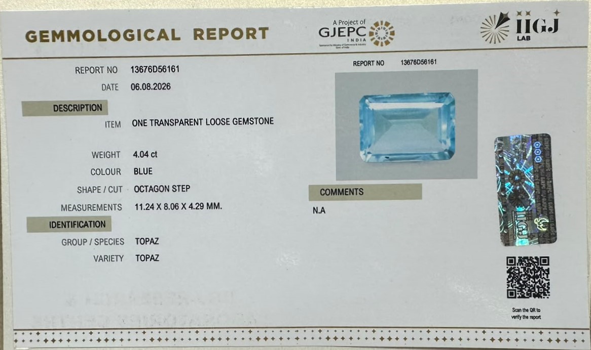 BLUE TOPAZ 4.04 Ct. BLUE TOPAZ 4.04 Ct.