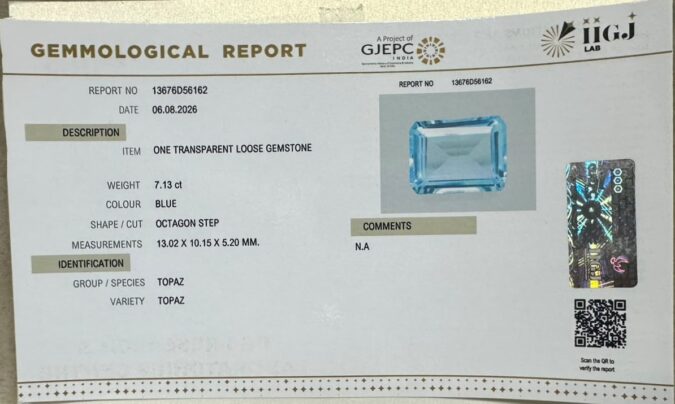BLUE TOPAZ 7.13 Ct. BLUE TOPAZ 7.13 Ct.