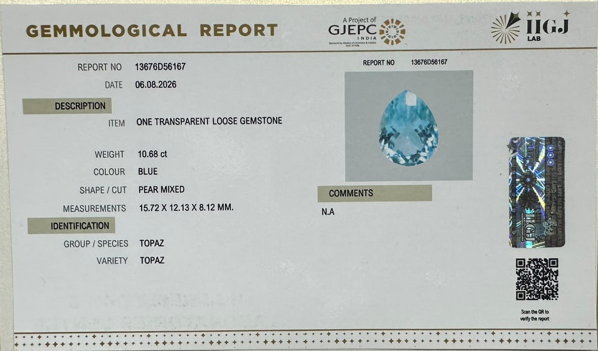 BLUE TOPAZ 10.68 Ct. BLUE TOPAZ 10.68 Ct.