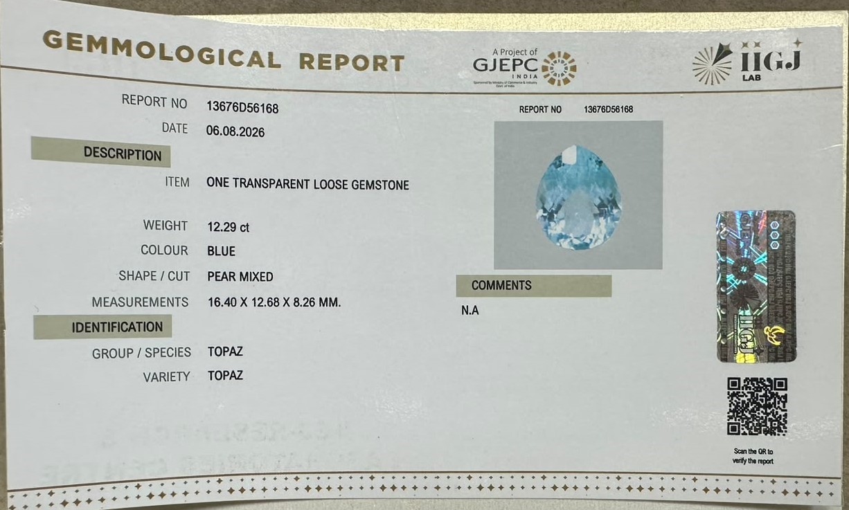 BLUE TOPAZ 12.29 Ct. BLUE TOPAZ 12.29 Ct.