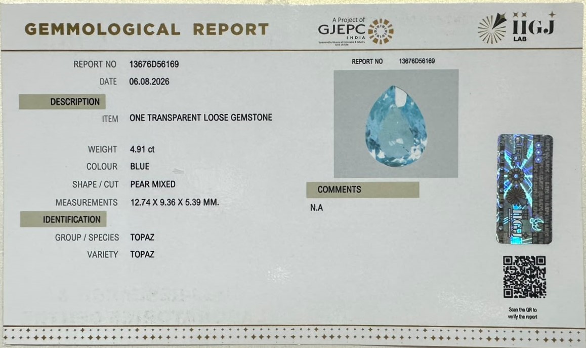 BLUE TOPAZ 4.91 Ct. BLUE TOPAZ 4.91 Ct.