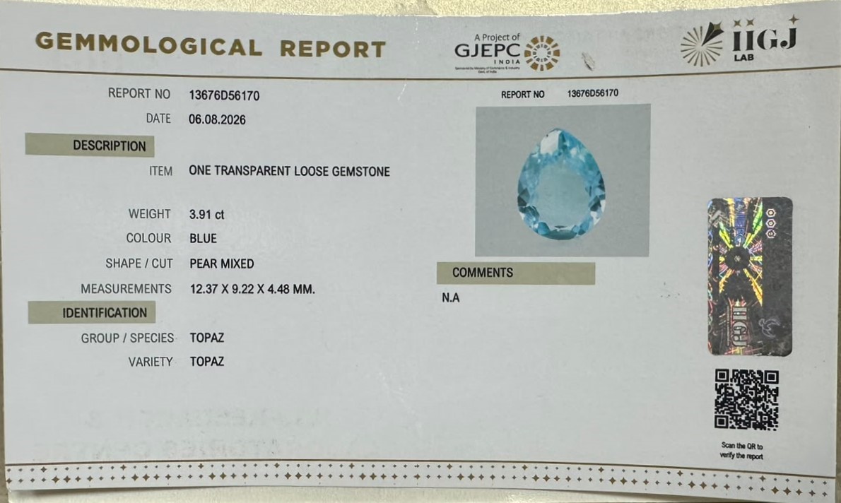 BLUE TOPAZ 3.91 Ct. BLUE TOPAZ 3.91 Ct.