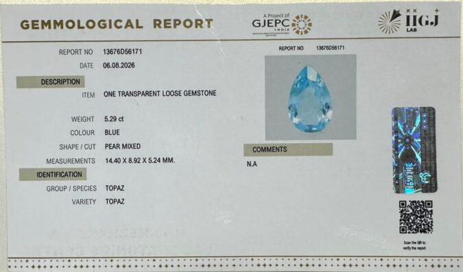 BLUE TOPAZ 5.29 Ct. BLUE TOPAZ 5.29 Ct.