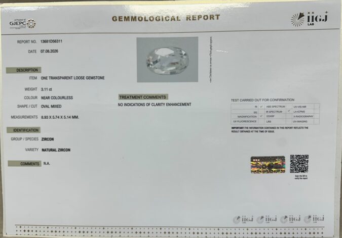 ZIRCON 3.11 Ct.