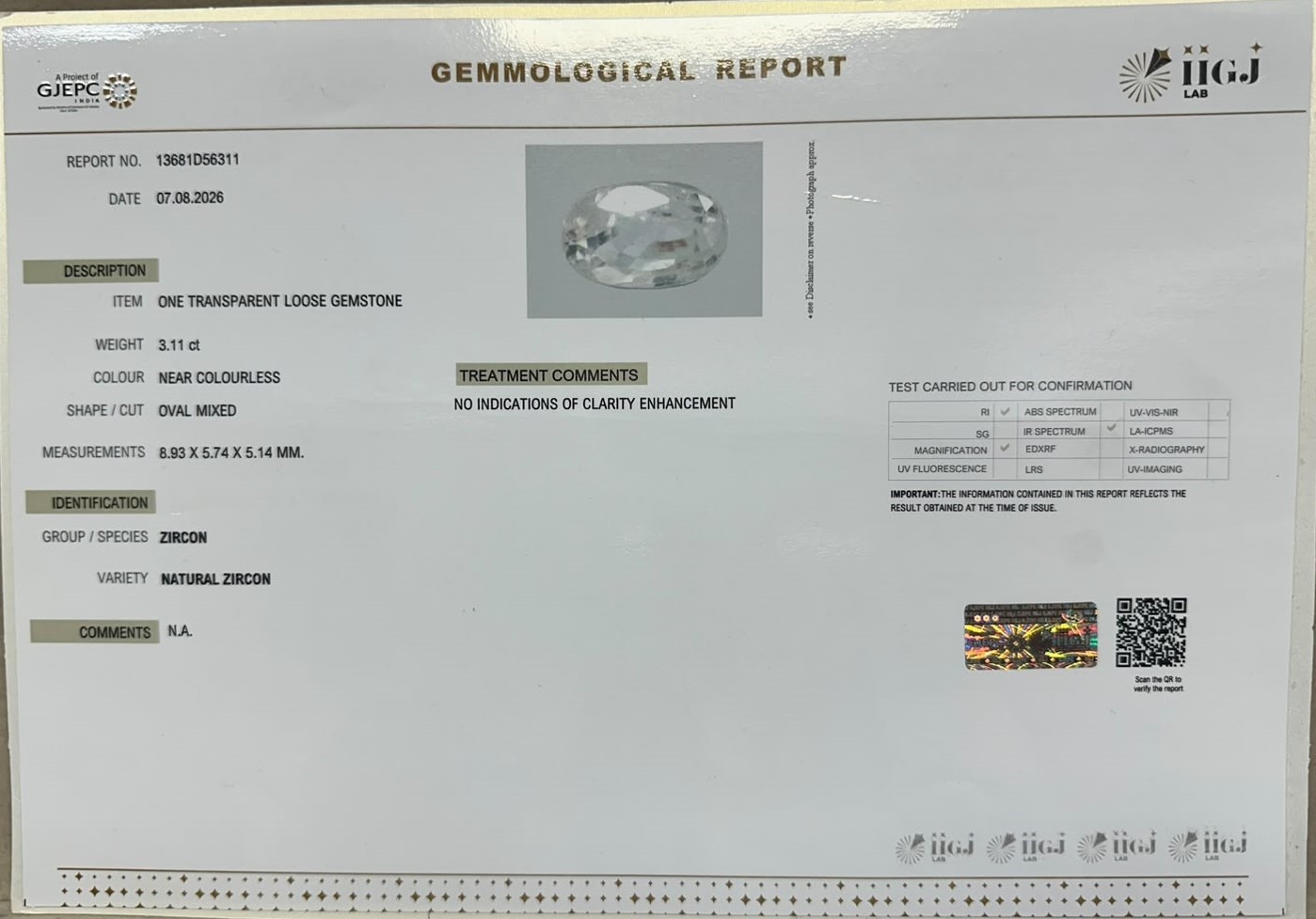 ZIRCON 3.11 Ct.